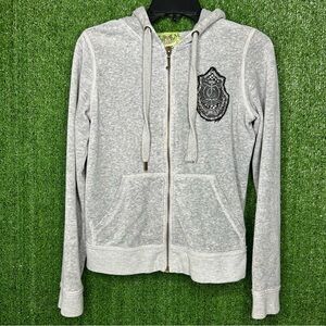 Vintage Juicy Couture Velvet Gray Zip Up Hoodie Women’s Size Large B1